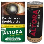 Promotie tutun Altora Green 40g cu energizant, foite, filtre si Altora merch (tricou, door hanger, insigna si sticker)
